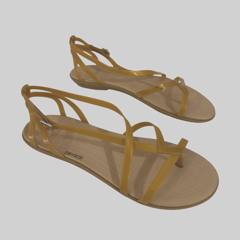Crocs 10 Isabella Sandals Gladiator Jelly Flat Comfort Shoes T-Strap Womens READ